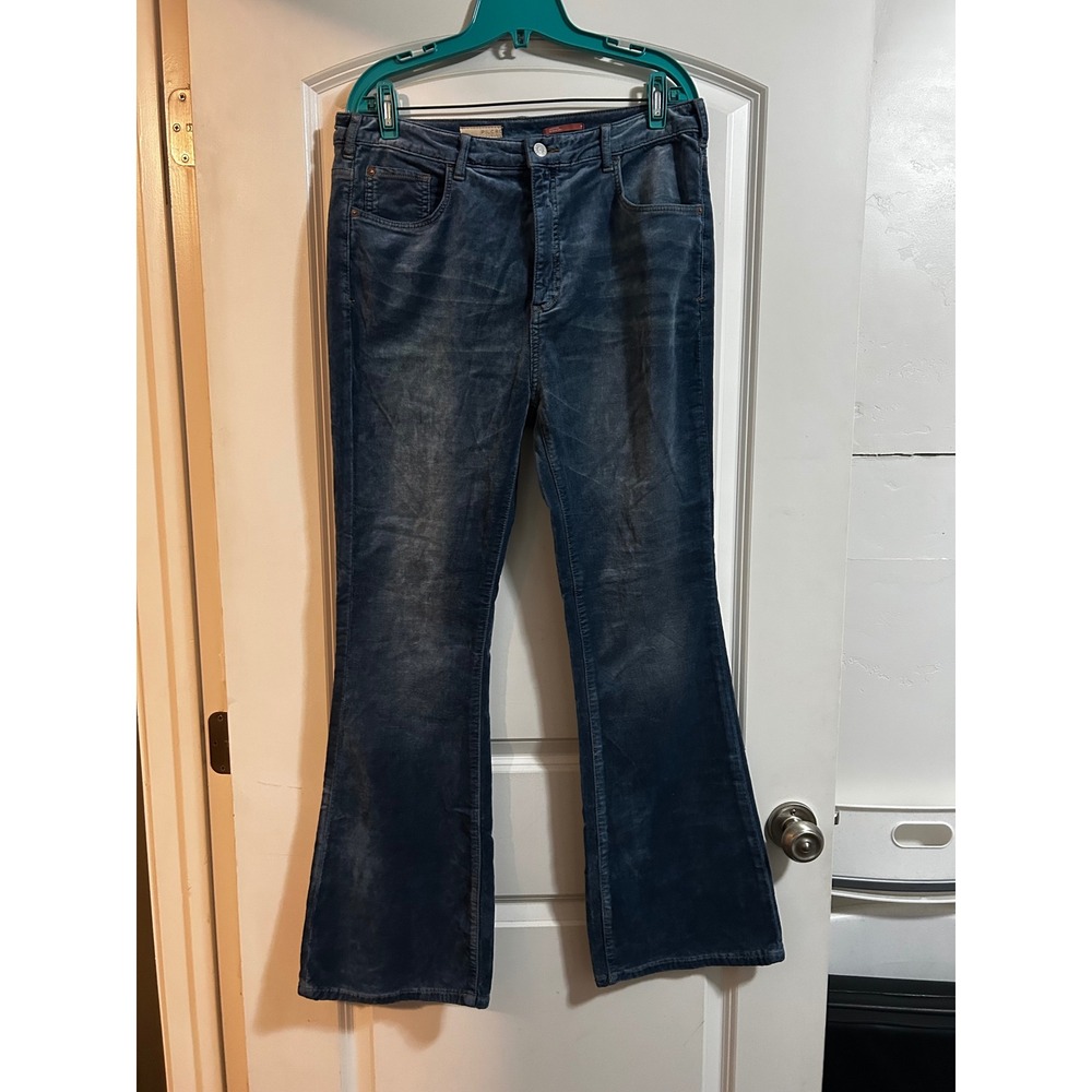 Pilcro Anthropologie Blue velvet Flare Leg Pants Women Size 32 Mid Rise Boho
